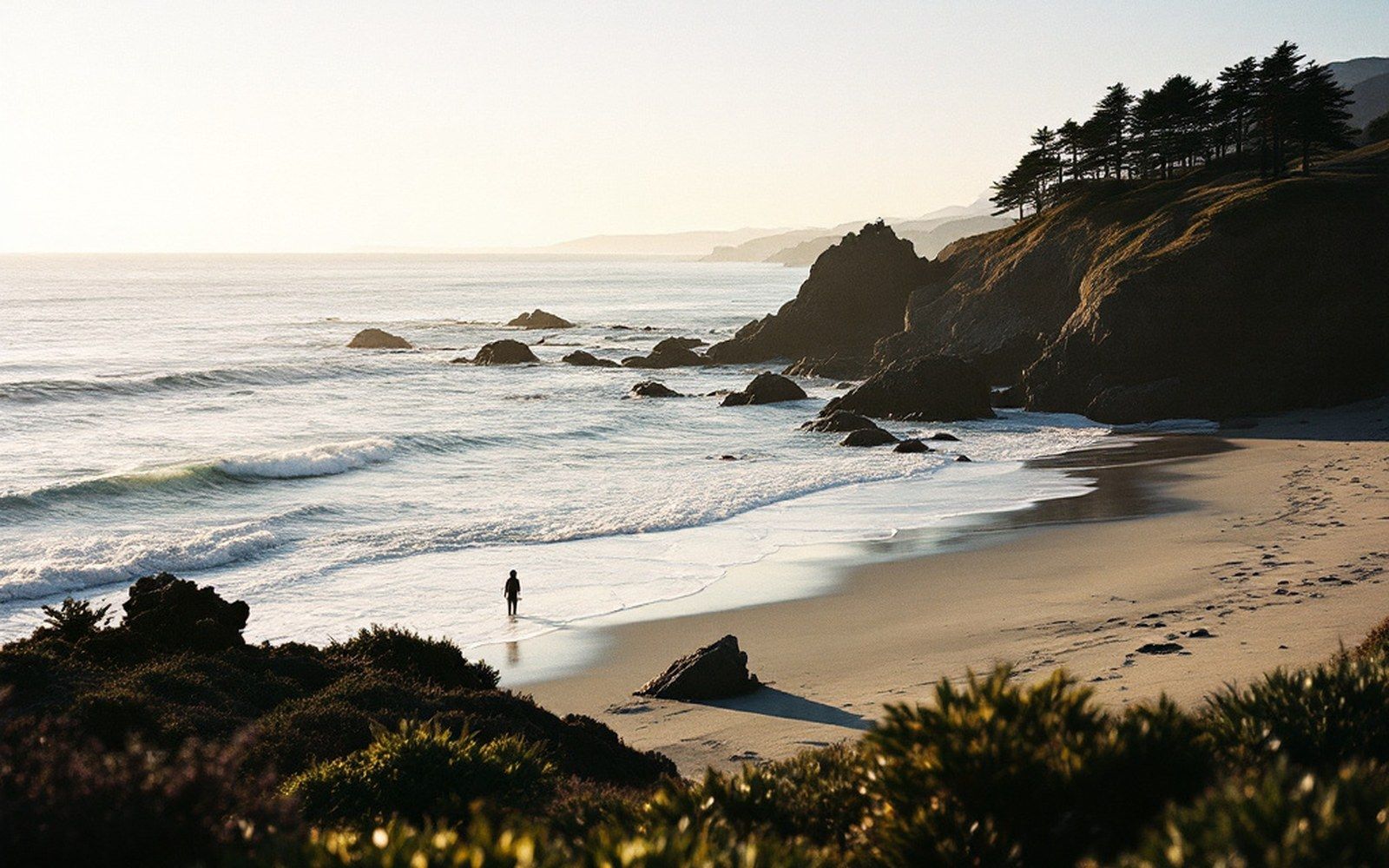 The Pacific coast under flat late light, low horizon